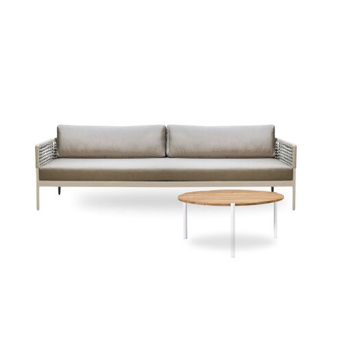 Sarai Sofa + Banyan Teak Top Coffee Table - White